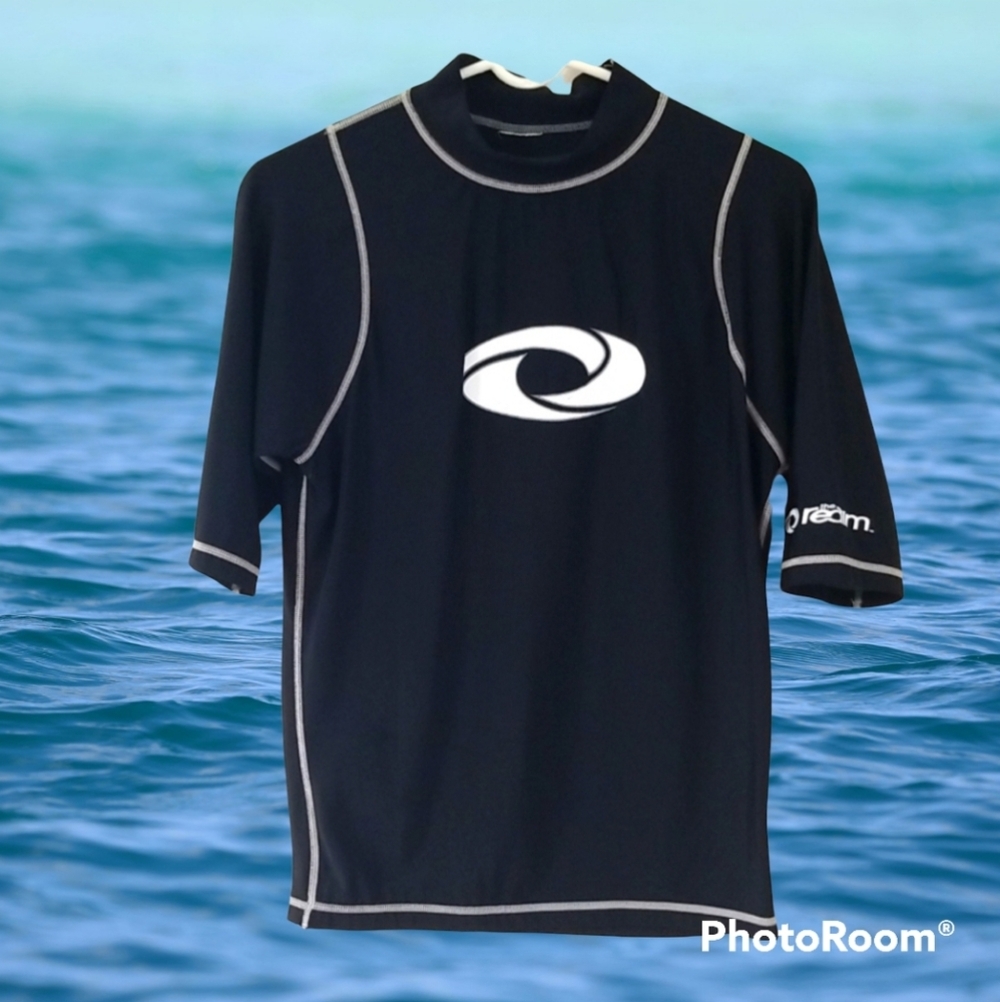 The Realm mens rashguard black/white swim surf shirt.